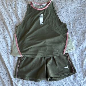 Puma Tank and Short Set, Olive and Pink, Size S